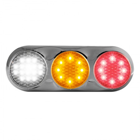 Triple Combination Rear Lamp - Coloured Lens - Chrome Bracket - 12/24V Triple Combination Rear Lamp - Coloured Lens - Chrome Bracket - 12/24V